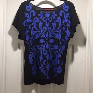 Elle stunning blue and black embellished top